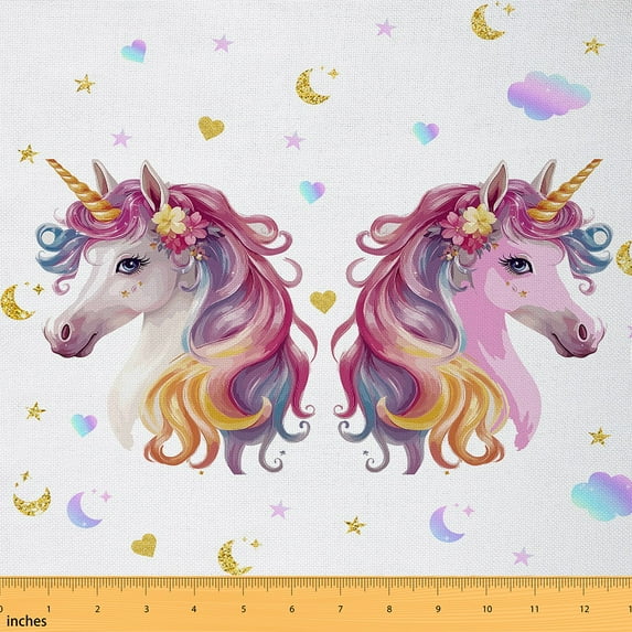 Feelyou Dreamy Unicorn Fabric by the Yard 1 Yard, Magic Animal Home Decor Fabric by the Yard, Cute Pink White Sewing Fabric, Girls Room Decor