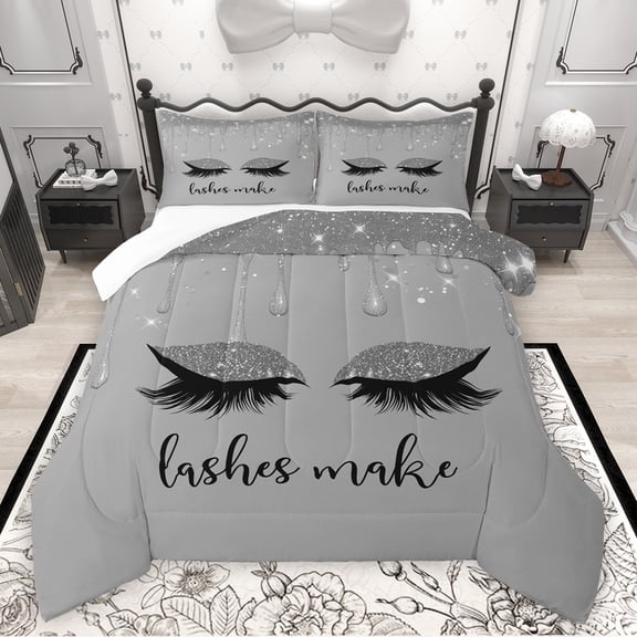 Feelyou Dreamy Unicorn Queen Comforter Set for Kids, Eyelash Makeup Bedding Sets, Girly Princess Style Bedding Comforter Set, Breathable Home Decor, 3-Piece