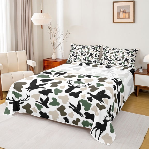 Feelyou Duck Deer Wildlife Twin Sheet Sets, Rustic Farmhouse Camo Bedding, 3-Piece