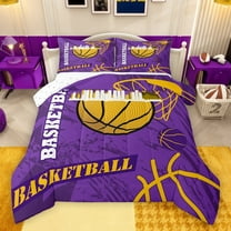 Feelyou Eat Basketball Sleep Bedding Comforter Set for Boys, Purple Gold Graffiti Twin Comforter Sets, Modern Sports Theme Reversible Bedding Set, Microfiber Bedroom Decor, 2-Piece