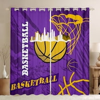 Feelyou Eat Basketball Sleep Black Out Curtains for Boys, Purple Gold Graffiti Curtains Pack of 2 (42x63 Each), Modern Sports Theme Bedroom Curtains, Window Curtains Bedroom Decor
