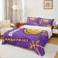 thumbnail image 1 of Feelyou Eat Basketball Sleep Twin Sheet Sets for Boys, Purple Gold Graffiti Twin Fitted Sheet, Modern Sports Theme Flat Sheet, Microfiber Bedroom Decor, 3-Piece, 1 of 8