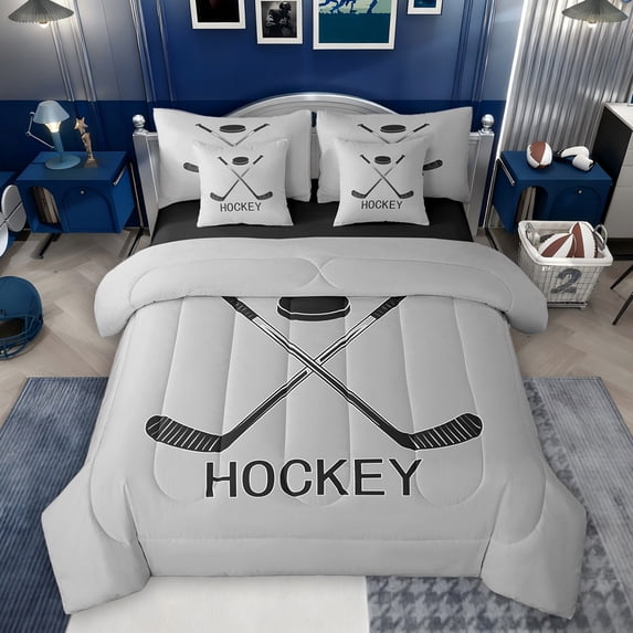 Feelyou Eat Hockey Sleep Bedding Comforter Set 7pcs, Cartoon Sports Game Full Bedding Set