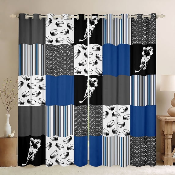 Feelyou Eat Hockey Sleep Black Out Curtains, Blue Plaid Curtains Pack of 2 (42x63 Each)