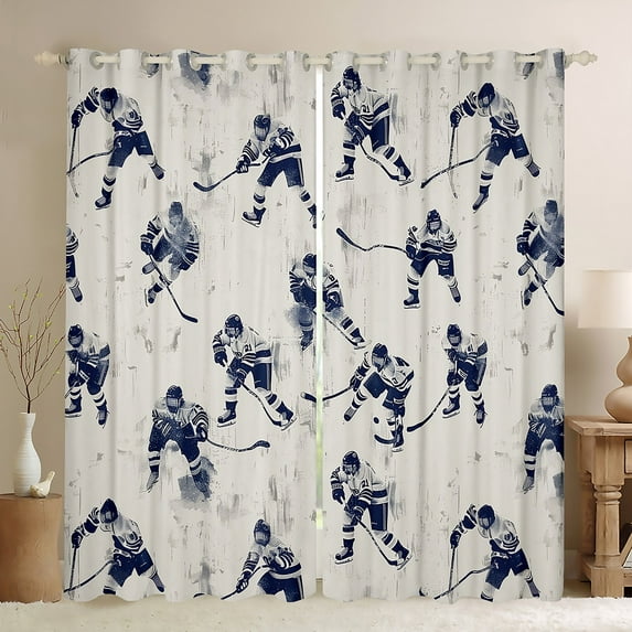 Feelyou Eat Hockey Sleep Blackout Curtains Set of 2 (52x84 Each), Winter Sport Lover Window Curtains, Teens Kids Boys Girls Curtains and Drapes, Blackout Curtains Bedroom Decor