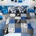 thumbnail image 1 of Feelyou Eat Hockey Sleep Comforter Set 7pcs, Blue Patchwork Plaid Queen Bedding Sets, 1 of 8