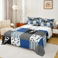 thumbnail image 1 of Feelyou Eat Hockey Sleep Full Size Sheets, Blue Patchwork Plaid Bed Sheets, 4 Pieces, 1 of 7