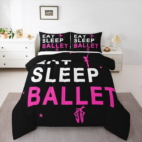 Feelyou Eat Sleep Ballet Bedding Comforter Set for Girls, Princess Pink Ballet Shoes Twin Comforter Sets, Cartoon Sports Style Reversible Bedding Set, Microfiber Bedroom Decor, 2pcs