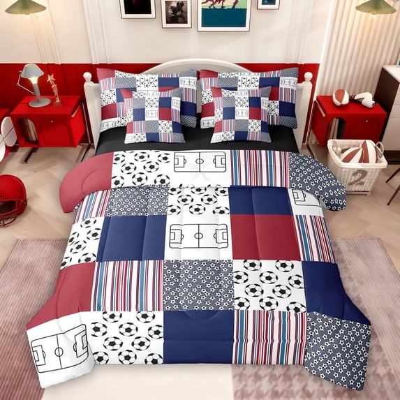 Feelyou Eat Sleep Football Bedding Comforter Set 7 Pieces, Plaid Stripes Full Bedding Set