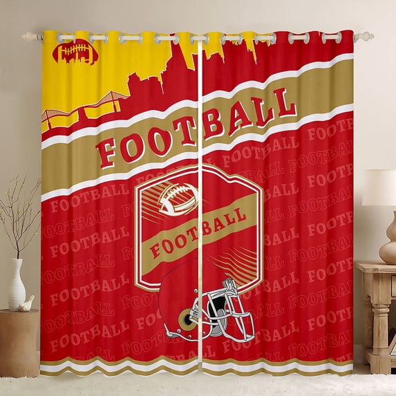 Feelyou Eat Sleep Sports Blackout Curtains Set of 2 (52x84 Each), Red Peru Football Helmet Window Curtains, Teens Kids Boys Girls Curtains and Drapes, Living Room Curtains Decor