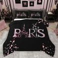 thumbnail image 1 of Feelyou Eiffel Tower Pink Queen Comforter Set, Romantic Paris Bedding Sets, Fashion Cherry Blossoms Reversible Bedding Comforter Set, Luxury Bedroom Decor, 3pcs, 1 of 8