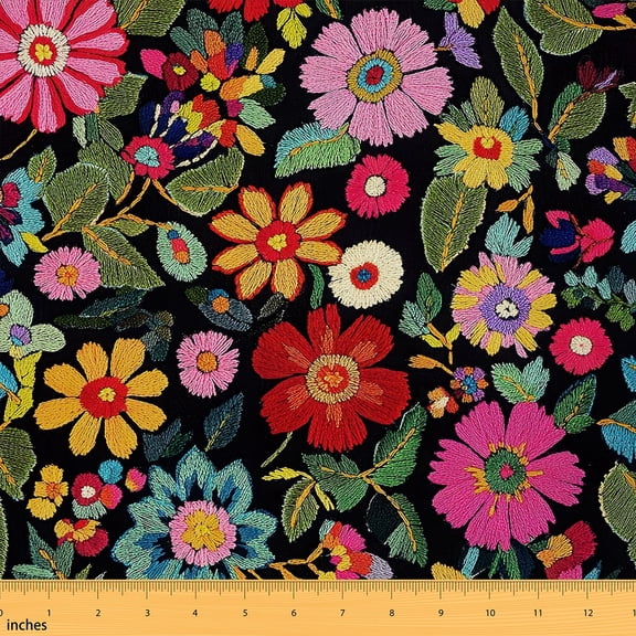 Feelyou Embroidery Blossoms Print Fabric by the Yard 2 Yards, Groovy Floral Sewing Fabric, Chic Flower Room Decor Fabric by the Yard, Luxury Room Decor