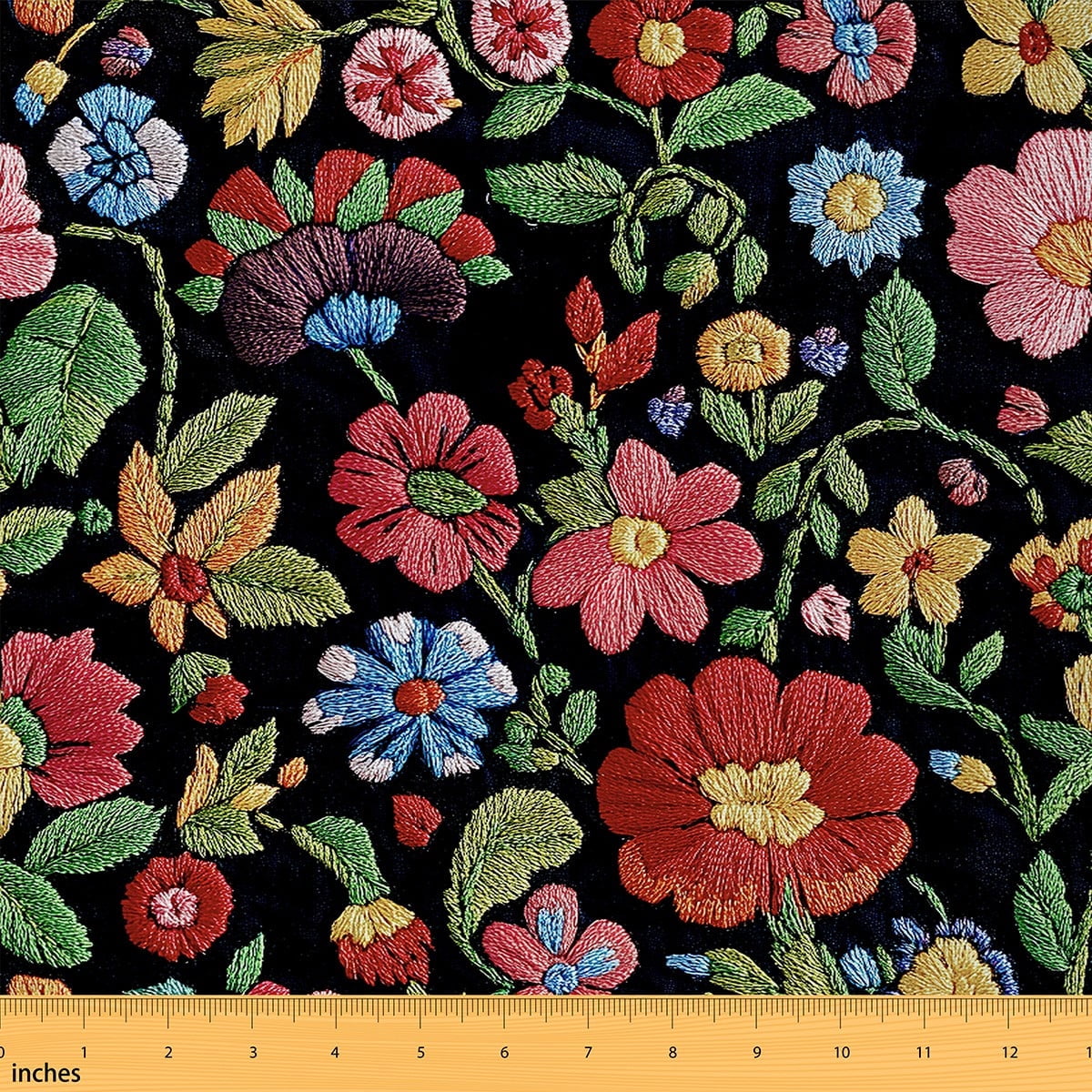 Feelyou Embroidery Floral Print Fabric by the Yard 2 Yards, Groovy Flower Sewing Fabric, Chic Blossoms Room Decor Fabric by the Yard, Luxury Room Decor