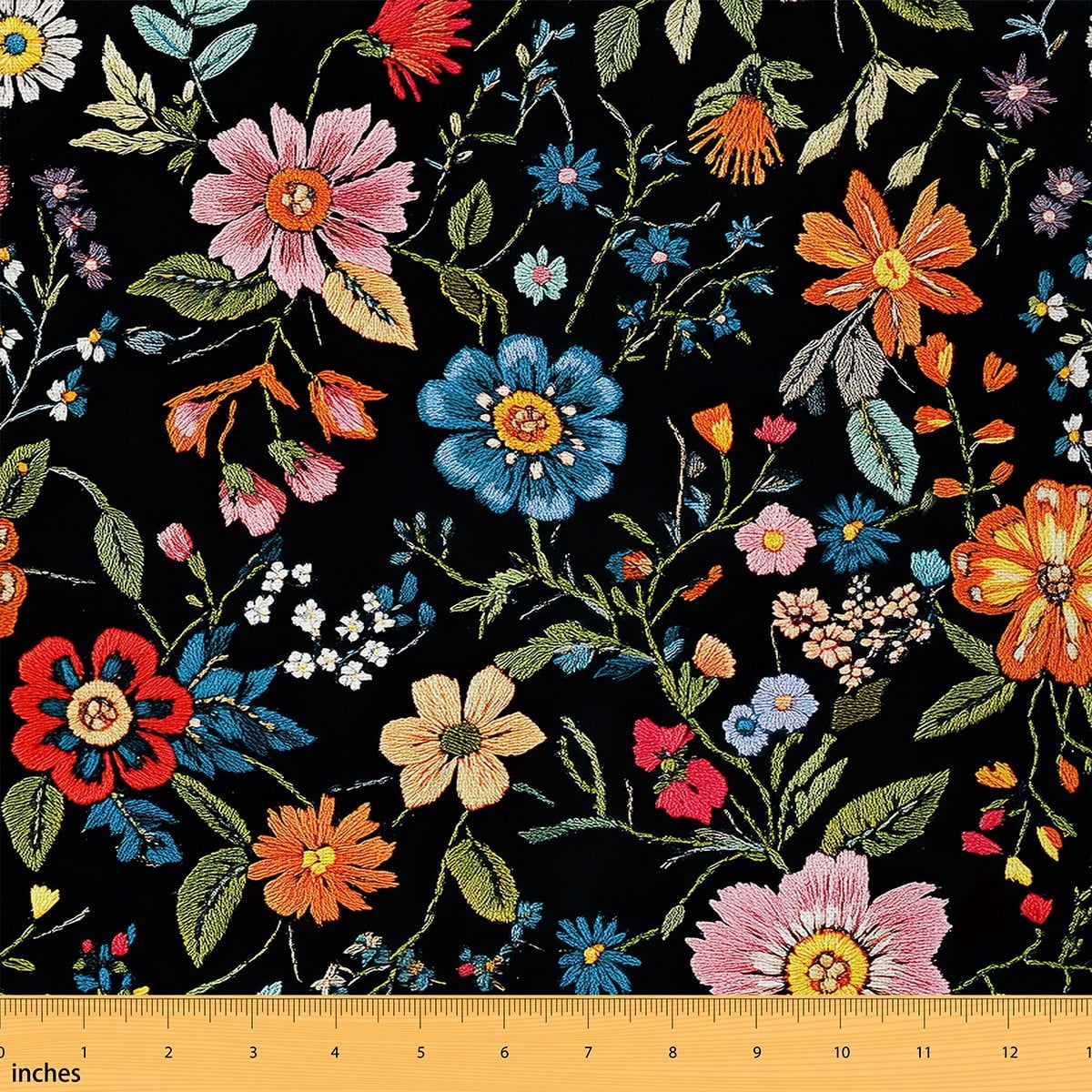 Feelyou Embroidery Flower Print Fabric by the Yard 2 Yards, Groovy Blossom Sewing Fabric, Chic Floral Room Decor Fabric by the Yard, Luxurious Room Decor