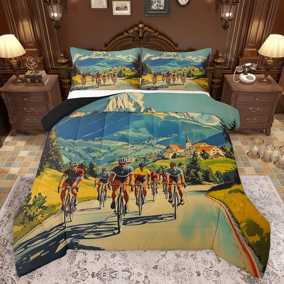 Feelyou Est Cycling Sleep Bedding Comforter Set for Teen, Western Farmhouse Twin Comforter Sets, Outdoor Sports Theme Reversible Bedding Set, Super Cozy Room Decor, 2-Piece