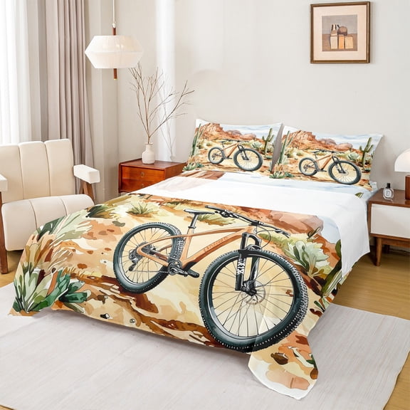 Feelyou Est Cycling Sleep Queen Sheet Sets for Teen, Western Cactus Plant Flat Sheet, Outdoor Sports Theme Queen Fitted Sheet, Microfiber Bedroom Decor, 4-Piece