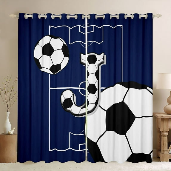 Feelyou Est Football Sleep Curtains Pack of 2 (52x84 Each), Initial J Blue Window Curtains