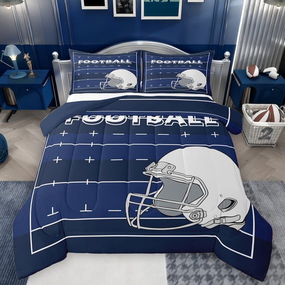 Feelyou Est Sleep Rugby Bedding Comforter Set for Kids, Navy Blue Lines Abstract Twin Comforter Sets, Football Sports Helmet Reversible Bedding Set, Breathable Home Decor, 2-Piece