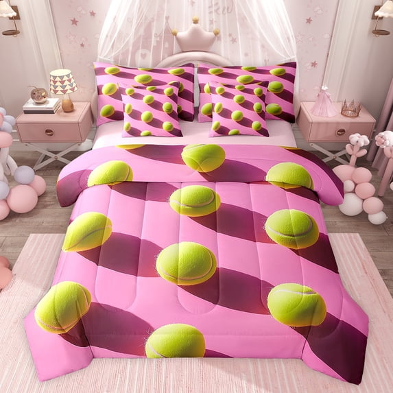 Feelyou Est Tennis Sleep Bedding Comforter Set 7 Pieces for Child, Outdoor Ball Gaming Full Bedding Set, Cartoon Sport Player Reversible Fitted Sheet Flat Sheet, Ultra Soft Bedroom Decor
