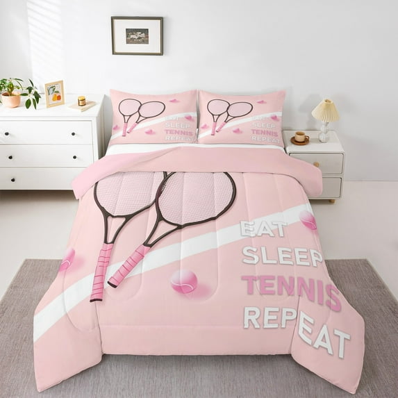 Feelyou Est Tennis Sleep Bedding Comforter Set for Child, Cartoon Ball Gamer Twin Comforter Sets, Outdoor Sport Lover Reversible Bedding Set, Luxury Bedroom Decor, 2 Pieces