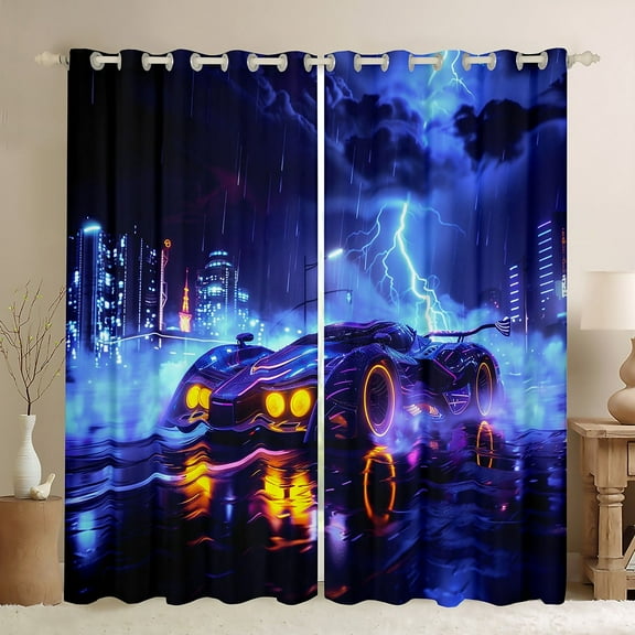 Feelyou Extreme Racing Car Blackout Curtains Set of 2 (52x84 Each), Modern Speed Sports Window Curtains, Teens Boys Girls Kids Curtains and Drapes, Blackout Curtains Home Decor