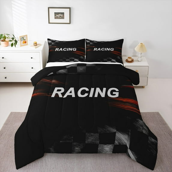 Feelyou Extreme Racing Car Full Size Comforter Sets, Modern Speed Sports Bedding Comforter Set, Teens Boys Girls Kids Reversible Bedding Sets, Lightweight Room Decor, 3-Piece