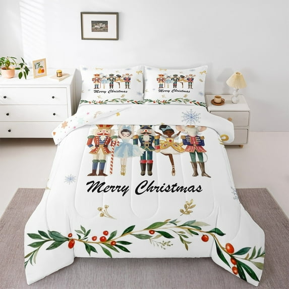 Feelyou Fairy Tale Princess Queen Comforter Set for Kids, Cartoon Royal Nutcracker Bedding Sets, Merry Christmas Reversible Bedding Comforter Set, Luxury Bedroom Decor, 3pcs