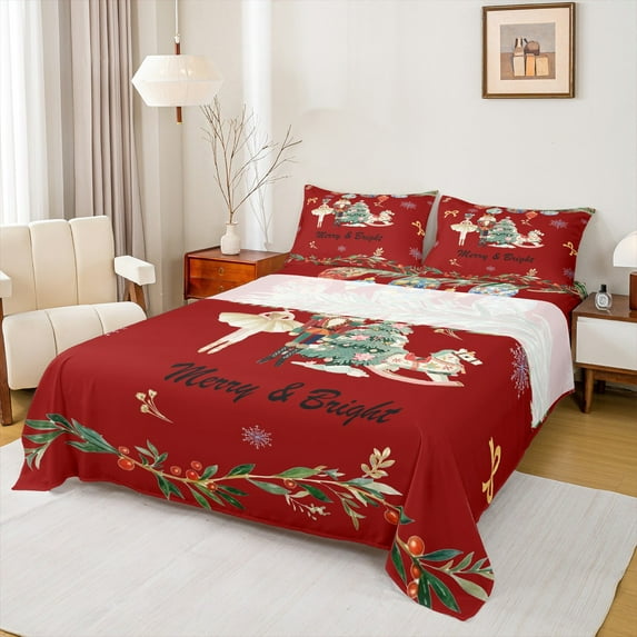 Feelyou Fairy Tale Princess Twin Sheet Sets for Kids, Cartoon Royal Nutcracker Twin Fitted Sheet, Merry Christmas Flat Sheet, Microfiber Bedroom Decor, 3pcs