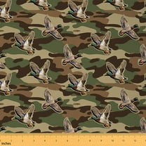 Feelyou Farm Mallard Duck Fabric by the Yard 1 Yard, Camouflage Home Decor Fabric by the Yard, Brown Green Sewing Fabric, Microfiber Bedroom Decor