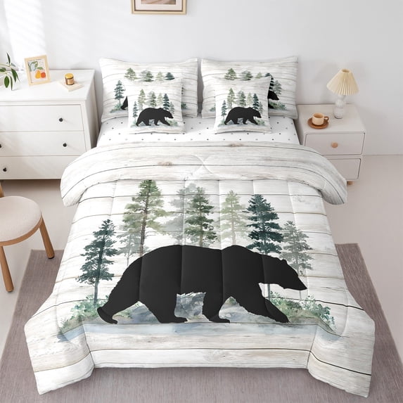 Feelyou Farmhouse Bear Print Bedding Comforter Set 7 Pieces, Woodland Animal Full Bedding Set, Teens Boys Girls Kids Fitted Sheet Flat Sheet, Luxury Bedroom Decor