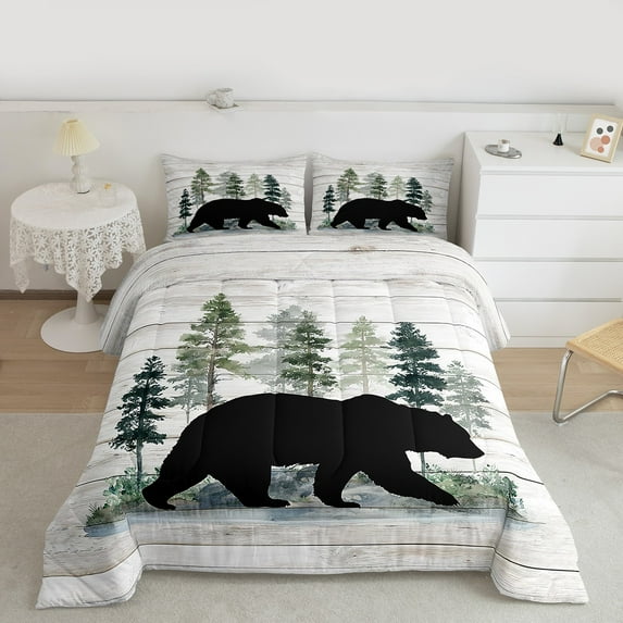 Feelyou Farmhouse Bear Print Bedding Comforter Set, Woodland Animal Twin Comforter Sets, Teens Boys Girls Kids Bedding Set, Luxury Bedroom Decor, 2 Pieces