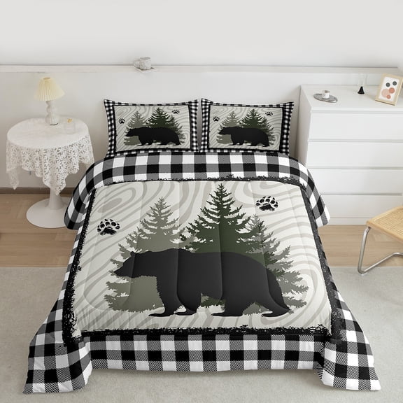 Feelyou Farmhouse Bear Print Bedding Comforter Set, Woodland Animal Twin Comforter Sets, Teens Boys Girls Kids Bedding Set, Luxury Bedroom Decor, 2pcs