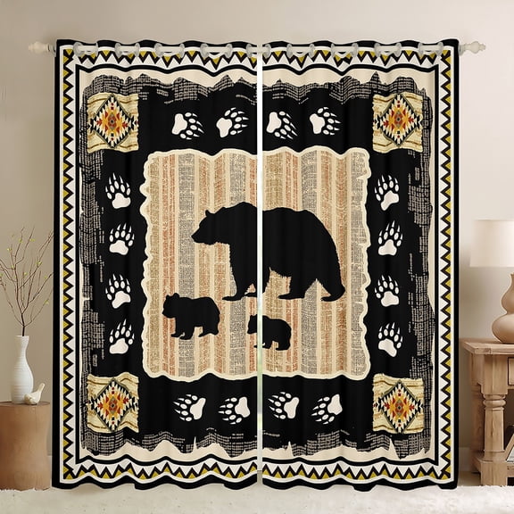 Feelyou Farmhouse Bear Print Black Out Curtains, Woodland Animal Curtains Pack of 2 (42x63 Each), Teens Boys Girls Kids Bedroom Curtains, Blackout Curtains Room Decor