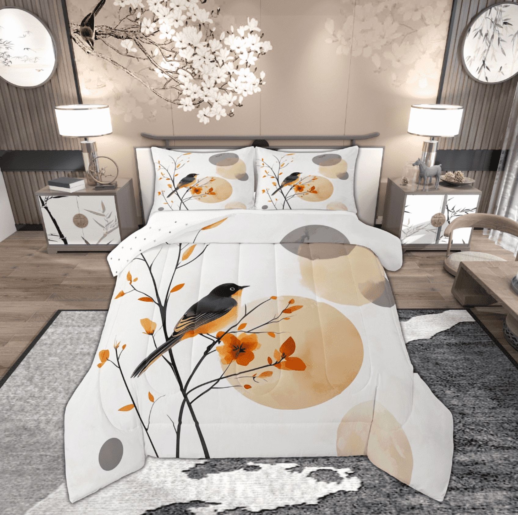 Photo inspiration: Fresh Look at Feelyou Farmhouse Branches Bird 01 Orange Watercolor Moon Twin