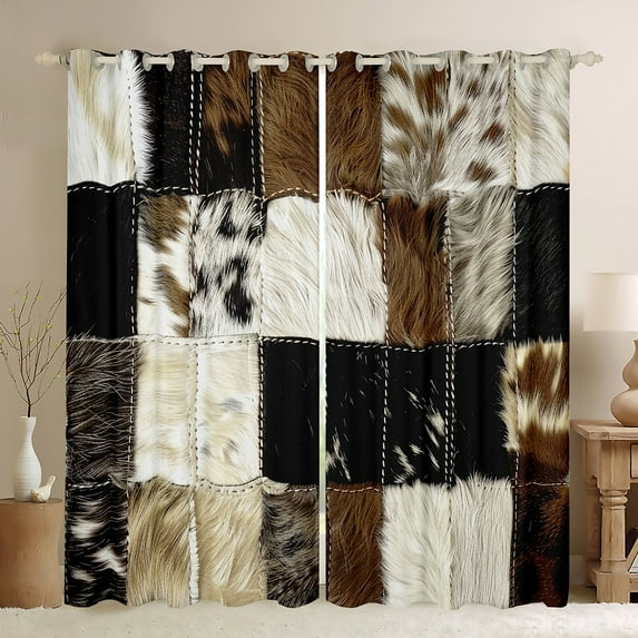 Feelyou Farmhouse Cow Print Blackout Curtains Set of 2 (52x84 Each), Chic Buffalo Plaid Window Curtains, Vintage Rustic Patchwork Curtains and Drapes, Blackout Curtains Room Decor