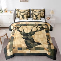 Feelyou Farmhouse Deer Adult Twin Bedding Sets 7pcs, Vintage Buffalo Bedding Comforter Set