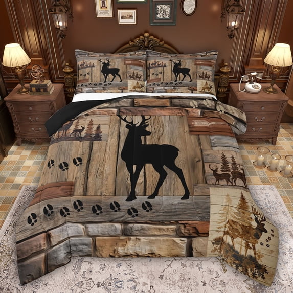 Feelyou Farmhouse Deer Elk Twin Comforter Sets, Rustic Lodge Cabin Bedding Set, 2-Piece