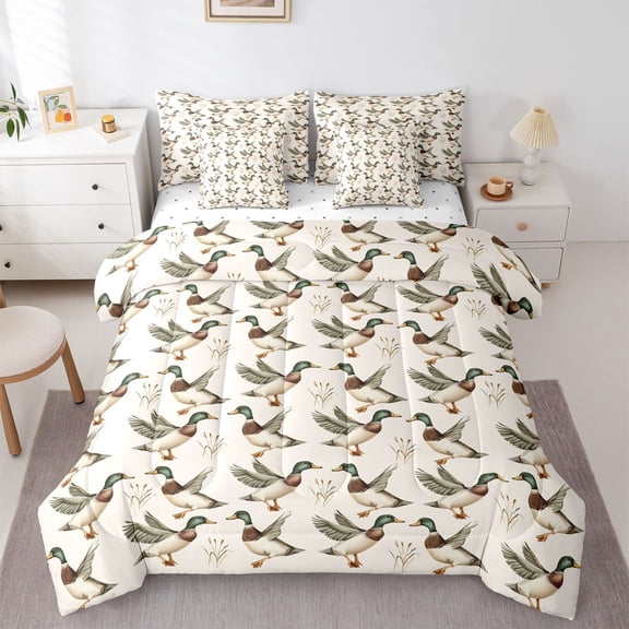 Feelyou Farmhouse Duck Boy Twin Bedding Sets 7-Piece, Cartoon Animal Bedding Comforter Set