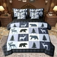 thumbnail image 1 of Feelyou Farmhouse Moose Bear Bedding Comforter Set 7 Pieces, Retro Navy Stripes Buffalo Full Bedding Set, Rustic Tree Botanical Reversible Fitted Sheet Flat Sheet, Microfiber Bedroom Decor, 1 of 7