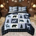 thumbnail image 1 of Feelyou Farmhouse Moose Bear Bedding Comforter Set, Retro Navy Stripes Buffalo Twin Comforter Sets, Rustic Tree Botanical Reversible Bedding Set, Microfiber Bedroom Decor, 2pcs, 1 of 8