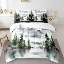 Feelyou Farmhouse Pine Tree Twin Bedding Sets 7-Piece, Rustic Nature Lake Bedding Comforter Set, Teen Child Kid Adult Reversible Sheet Sets, Luxury Bedroom Decor