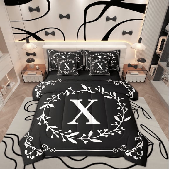 Feelyou Farmhouse Plant Twin Bedding Sets 7-Piece, Monogrammed X Bedding Comforter Set, Vintage Western Style Reversible Sheet Sets, Luxury Bedroom Decor