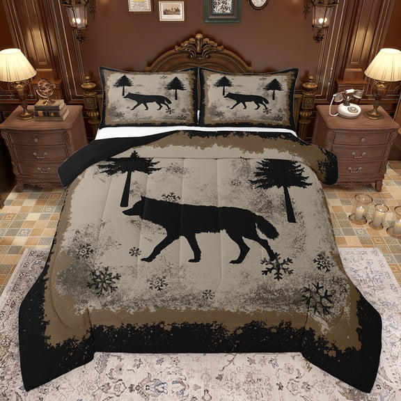 Feelyou Farmhouse Wolf Animal Full Size Comforter Sets, Western Woodland Wildlife Bedding Comforter Set, Christmas Snowflake Reversible Bedding Sets, Ultra Soft Bedroom Decor, 3-Piece