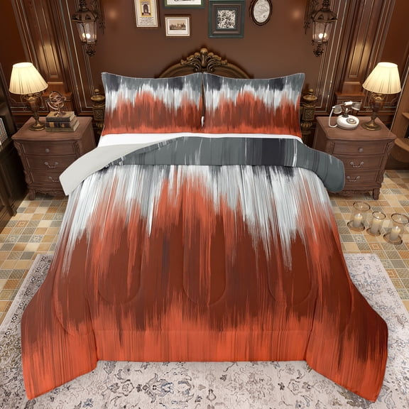 Feelyou Fashion Abstract Ombre Bedding Comforter Set, Vintage Oil Printing Twin Comforter Sets, Chic Watercolor Orange Reversible Bedding Set, Microfiber Bedroom Decor, 2 Pieces