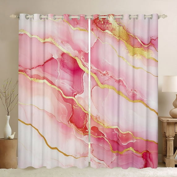 Feelyou Fashion Abstract Stripe Black Out Curtains for Adult, Chic Marble Ombre Curtains Pack of 2 (42x63 Each), Watercolor Art Pink Bedroom Curtains, Blackout Curtains Room Decor