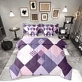 thumbnail image 1 of Feelyou Fashion Abstract Twin Bedding Sets 7-Piece, Checkered Gingham Bedding Comforter Set, Purple Square Geometric Reversible Sheet Sets, Ultra Soft Home Decor, 1 of 7