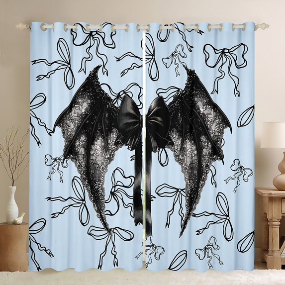 Feelyou Fashion Black Angel Blackout Curtains Set of 2 (52x84 Each), Magic Fairy Window Curtains