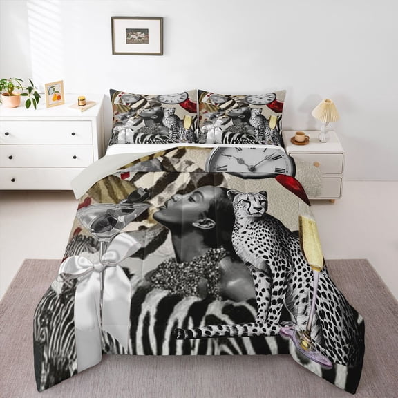 Feelyou Fashion Black Girl Twin Comforter Sets, Leopard Wildlife Bedding Set, 2 Pieces