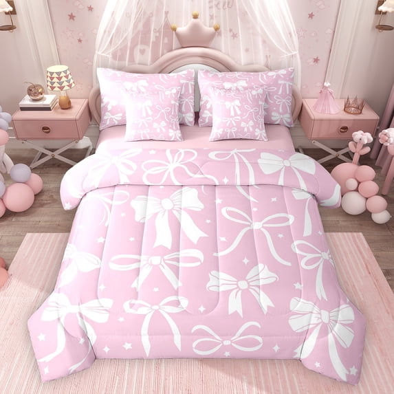 Feelyou Fashion Bow-tie Kid Bedding Comforter Set 7pcs, Princess Ribbon King Bedding Sets