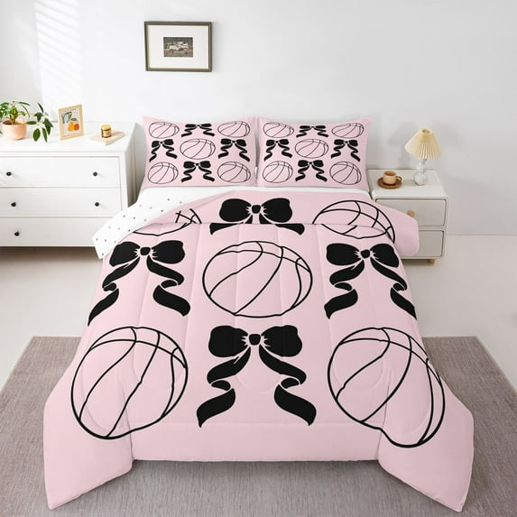 Feelyou Fashion Bow-tie Kids Twin Comforter Sets, Cartoon Basketball Bedding Set, 2 Pieces